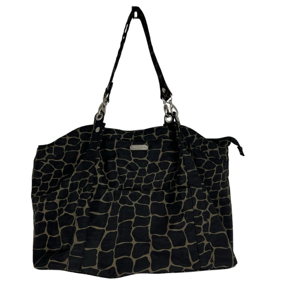 BAGGALLINI Black Cheetah Animal Print Nylon Tote with Silver Hardware